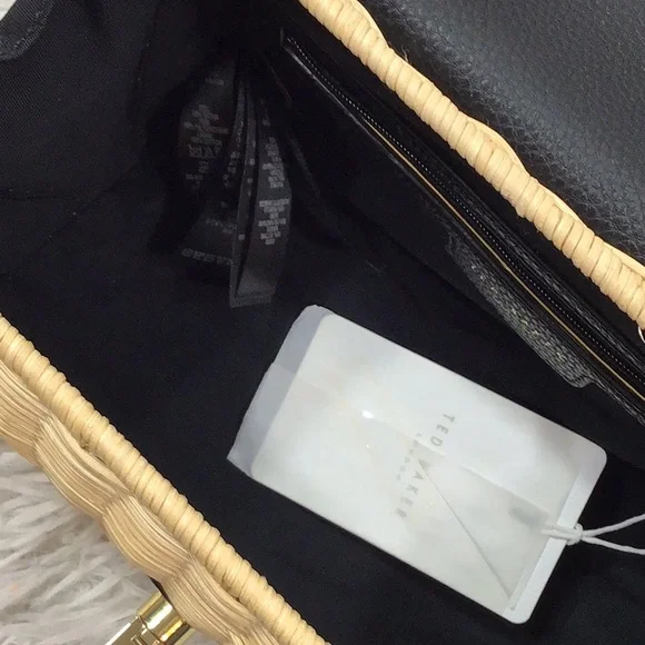 Ted Baker tan and black woven straw rattan crossbody Elava bag NWT